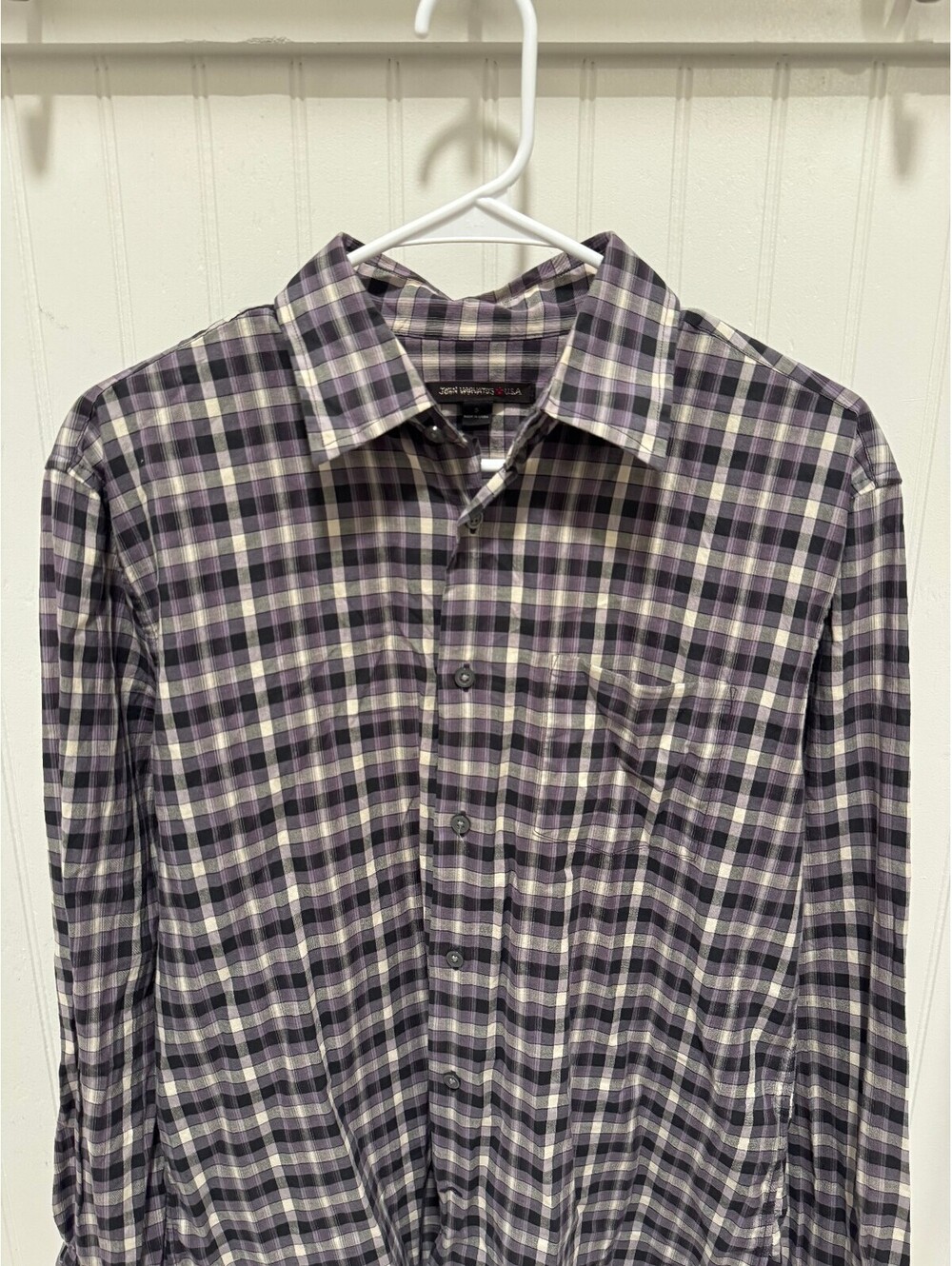 John Varvatos USA Men's Purple and Black Plaid Button-Up Size S 100% Cotton